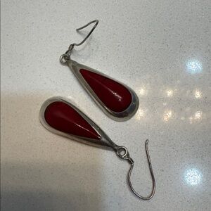 Elegant Red Coral 925 Teardrop Earrings